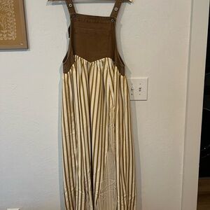 Brown and Cream Striped women Overall Dress